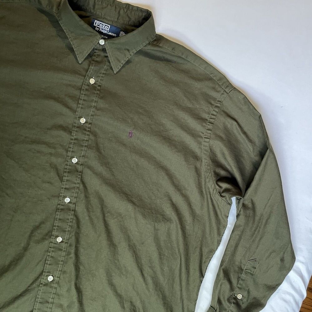 Polo Ralph Lauren Shirt Mens 2XL Green Harlow Herringbone Long Sleeve Cotton